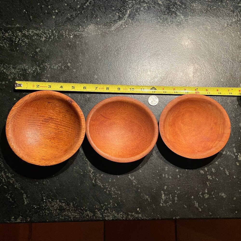 Three Small Vintage Handcrafted Wooden Bowls